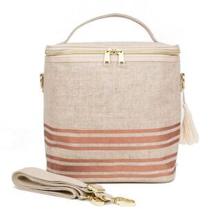 SoYoung Linen Rose Gold Horizontal Stripe Lunch Bag